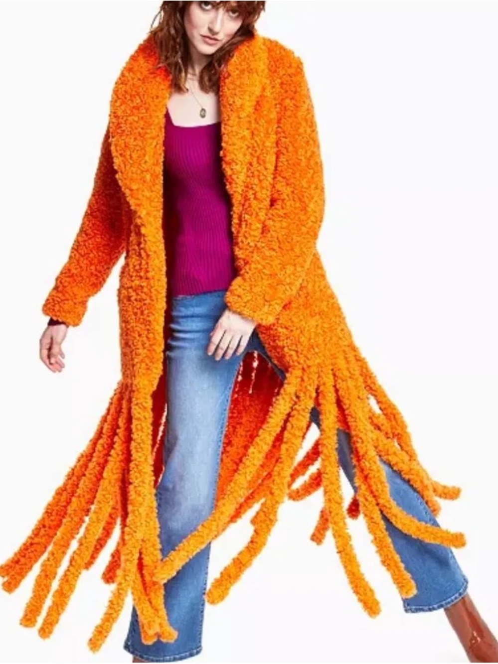 VIRAL AND SOLD OUT! INC International Concepts Orange Sherpa Fringe Coat Size S